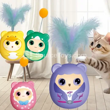 Cat Toy Set - Wobbling Ball, Ping Pong, Feather Wand, Cat Teaser
