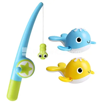 Fishing Rod + 2 Fish (Light Blue + Yellow, Magnetic)