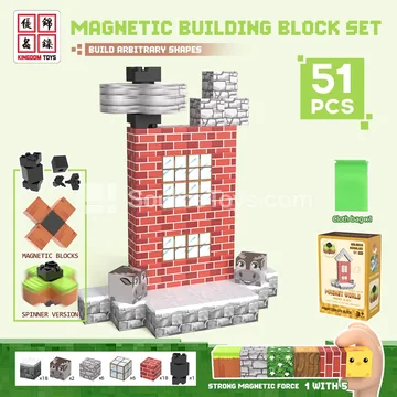 50-Piece Magnetic Building Blocks Set with Spinner: Snow Cabin