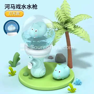 Transparent Cartoon Pet Water Spray Gun Blue Hippo Light-Up Water Sensing