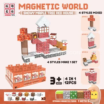 12pcs Magnetic Building Blocks Set: Snowy Maple Red House
