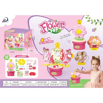 4-in-1 Light-Up Pretend Play Doctor Kit with Vanity & Flower Stand