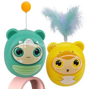Cat Toy Wobbling Tumbler with Feather Wand and Ball - Interactive Pet Toy