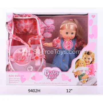 12" Vinyl Doll with Long Hair, Strap Dress, Baby Basket & Accessories (12-Sound IC, Battery Included)