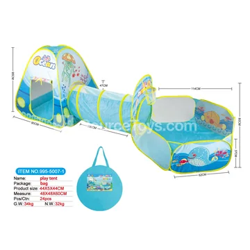 3-in-1 Ocean Theme Play Tent Set with Tunnel, Crawl Tube and Basketball Hoop