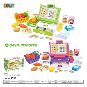 Pretend-Play Supermarket Cash Register with Microphone, Sound, Light, and Calculator, 2 Assorted Colors