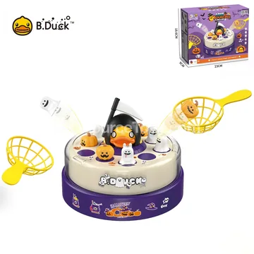 Halloween Electric Bouncing Catch Game with Music, Magnetic Fishing, Parent-Child Interactive, Dual Educational Tabletop Game, Glowing Pumpkin Skull