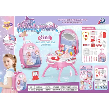 4-in-1 Suitcase Trolley Alloy Backpack Set Pretend Play Doctor Kit (Pink)