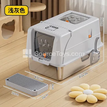 Fully Enclosed Stainless Steel Cat Litter Box with Flip Lid