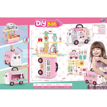 5-in-1 Pretend-Play Medical Kit Bus Storage Vehicle