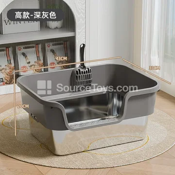 Stainless Steel Cat Litter Box with Wide Top, Side Opening, and Slanted Entry