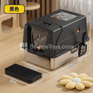 Fully Enclosed Stainless Steel Cat Litter Box with Flip Lid
