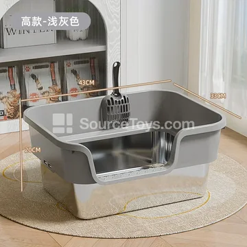 Wide-top Side-opening Slanted Stainless Steel Cat Litter Box