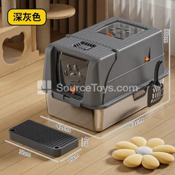 Enclosed Stainless Steel Cat Litter Box with Flip Lid