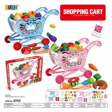 Large Pretend-Play Vegetable/Fruit Shopping Cart, 2 Assorted Colors