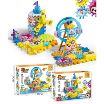 Gear-Driven Spinning Building Block Play Set, 2 Assorted Designs, Electric (105A/106A)