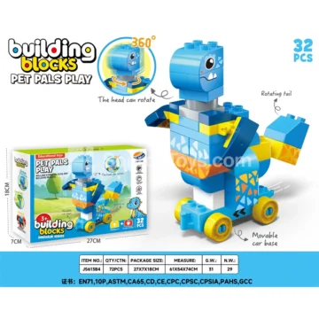 Dinosaur Push-Along Building Block Toy, 32 Pieces (JS613B4)