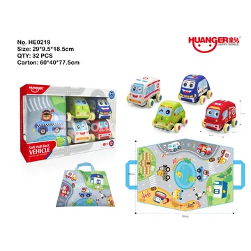 Baby Cartoon Fabric Car Set with Storage Bag (4 Cars)