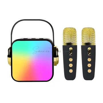 Wireless Bluetooth Karaoke Microphone with Dual Speakers, LED Lights, and Echo Effects