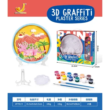 DIY Plaster Painting Round Plate  Triceratops