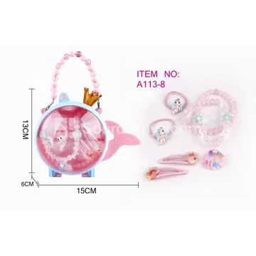 Fashion Doll Pretend-Play Jewelry Set with Crown Handbag, Necklace, Hair Ties, and Hair Clips