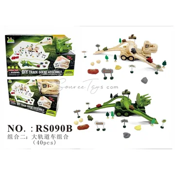 Track Car Set (40pcs) 2 Colors, 2 Dinosaur Heads