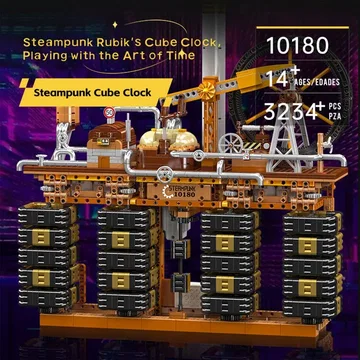 Steampunk Cube Clock Building Blocks Set