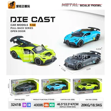 1:32 Scale Die-cast Sports Car Model with Sound, Light, Pull-back, and 4 Opening Doors